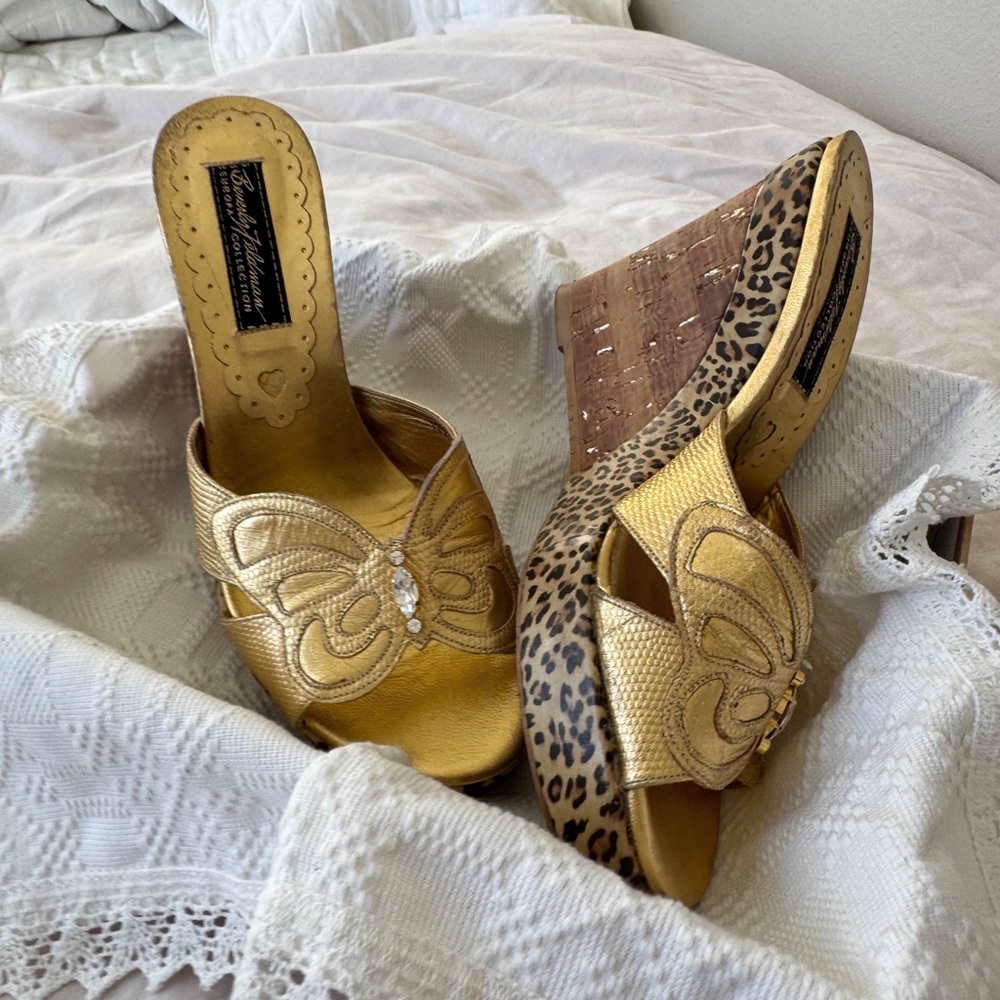 Rare Beverly Feldman Gold Butterfly Heels